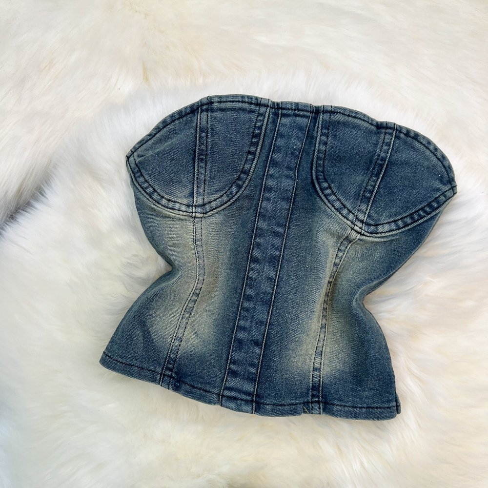 Girl's Clothing Women's Fashion Personalized Set Spicy Girl Bra Denim Top Flare Pants Two Piece Set Women Clothing
