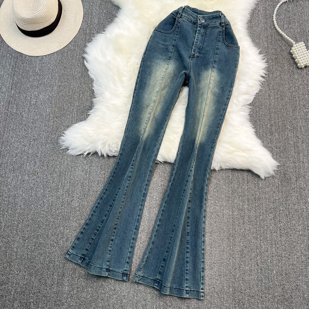 Girl's Clothing Women's Fashion Personalized Set Spicy Girl Bra Denim Top Flare Pants Two Piece Set Women Clothing