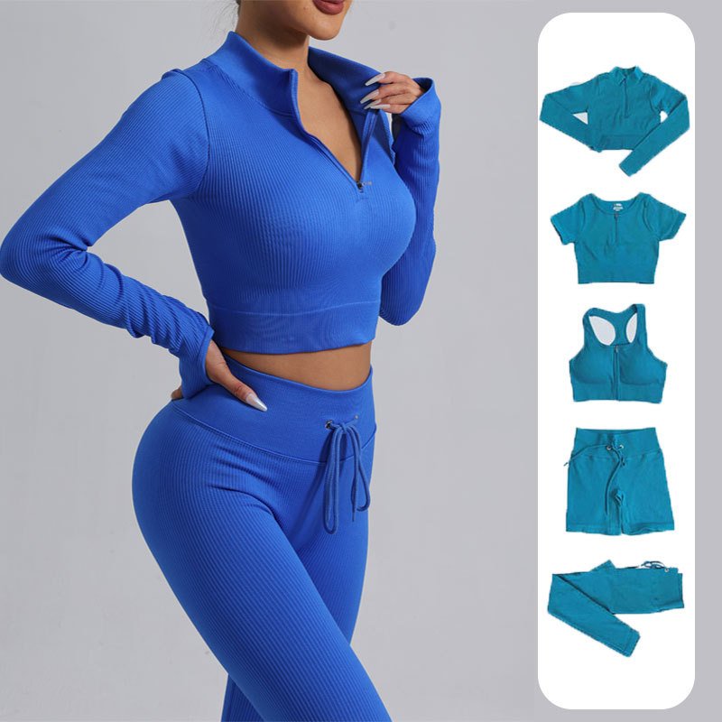 wholesale high quality 5-piece fitness wear Yoga set Sports bra Leggings Women's gym set seamless ribbed workout active set