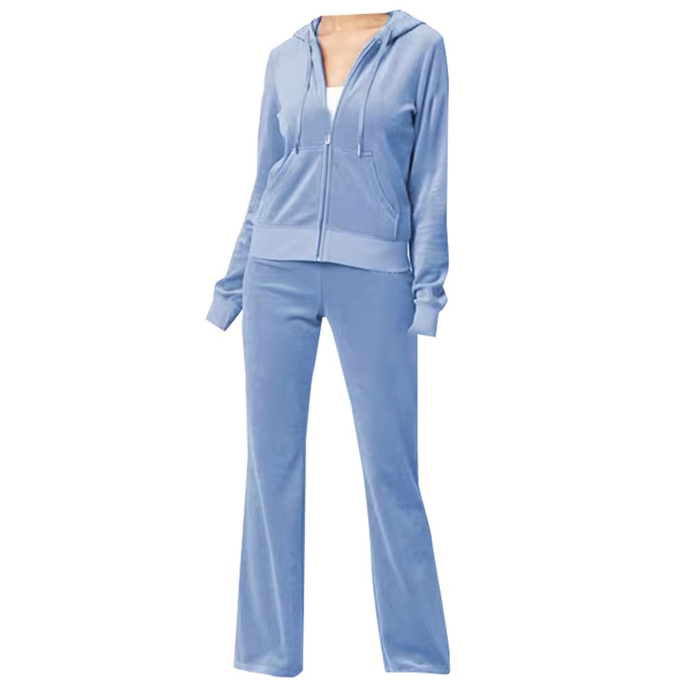 Early 2000s Style Wholesale OEM Heavyweight Velvet Fabric Women' s Hoodie Blank Matching Hoodie and Sweatpants
