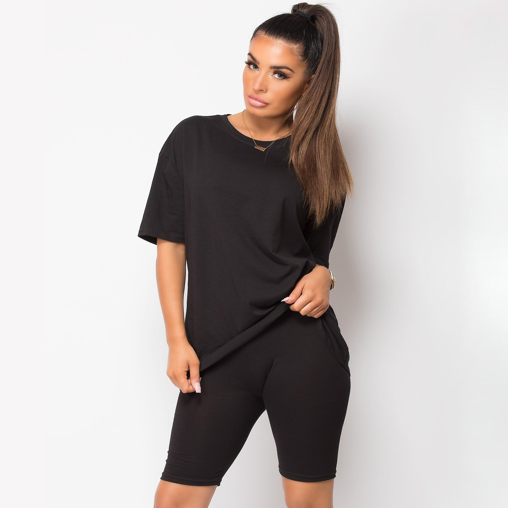 2024 Women Clothing Summer Casual 2 Piece Set Women Cotton Oversized Shirt And Shorts Two Piece Set