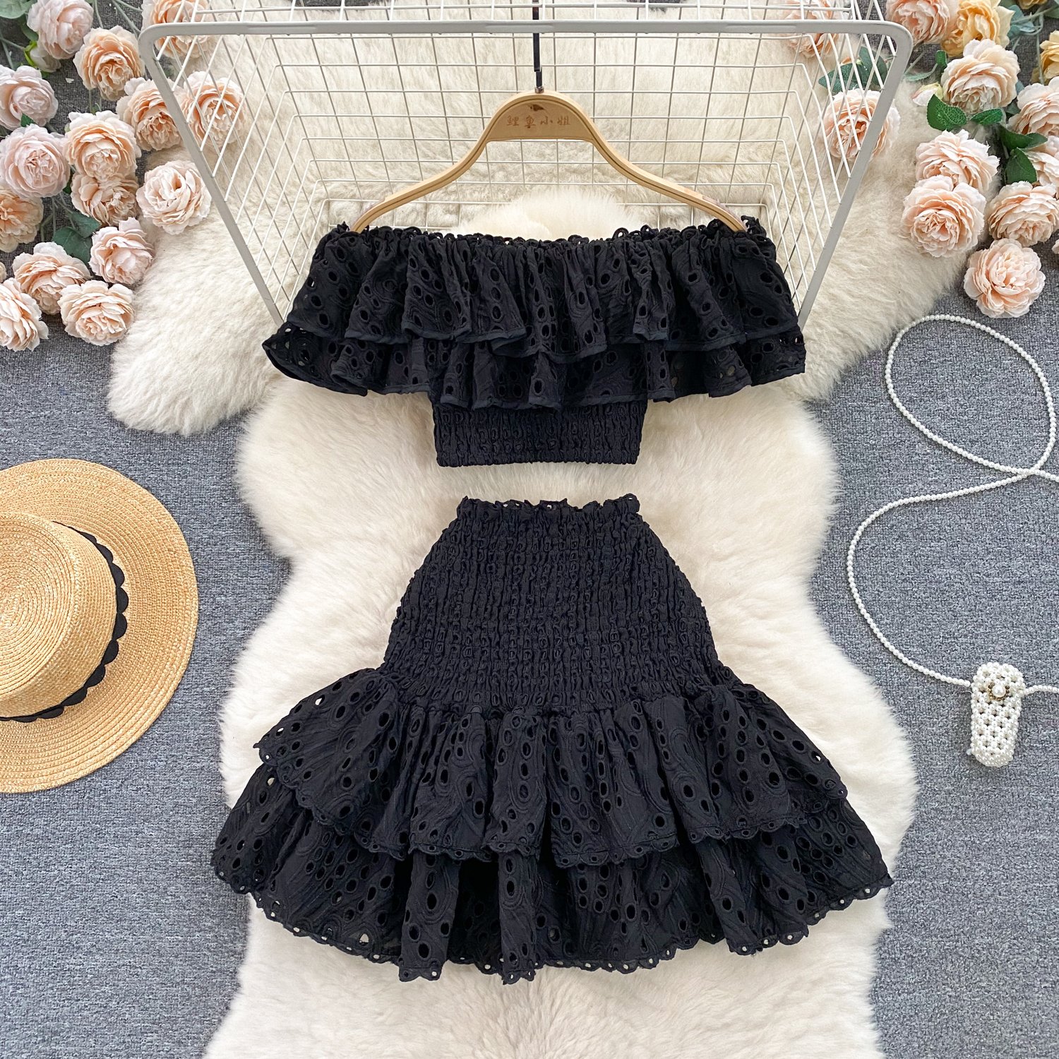 Slash Neck Short Sleeve Vest High Waist A Line Hit Color Printing Elegant 2 Piece Set Women Skirt And Top