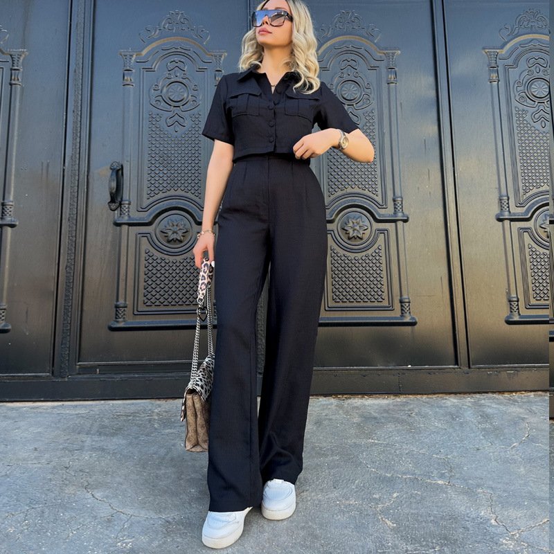 Boutique Wholesale 2024 Summer Short Sleeved Temperament Shirt Fashion Casual Pants Women's Set