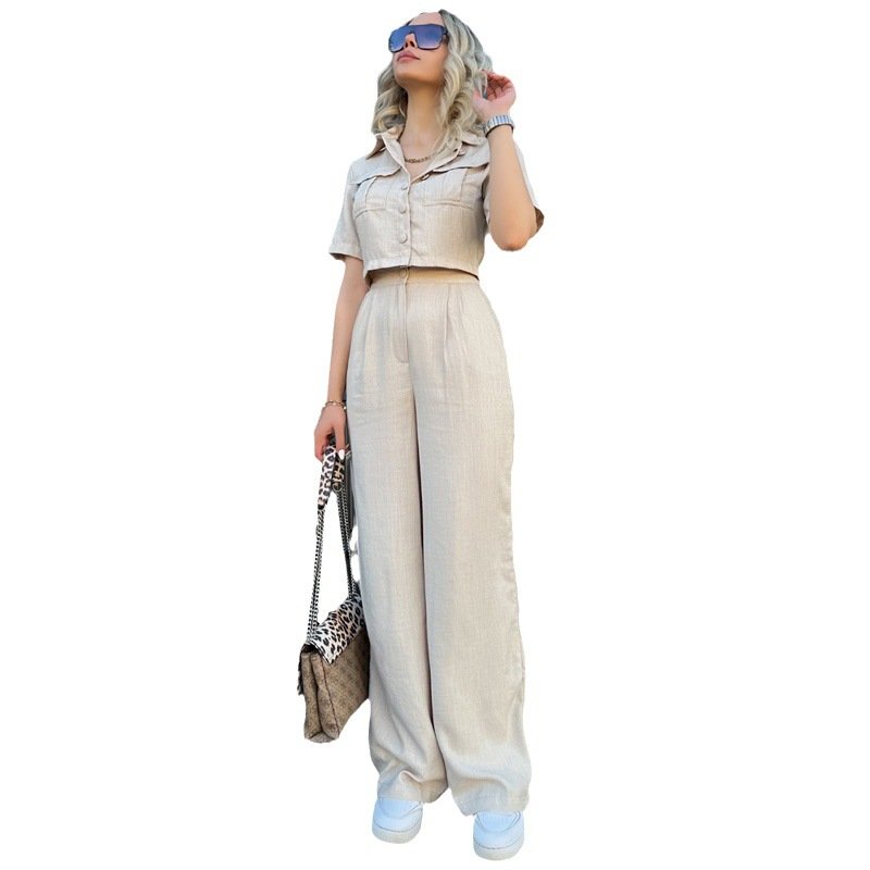 Boutique Wholesale 2024 Summer Short Sleeved Temperament Shirt Fashion Casual Pants Women's Set