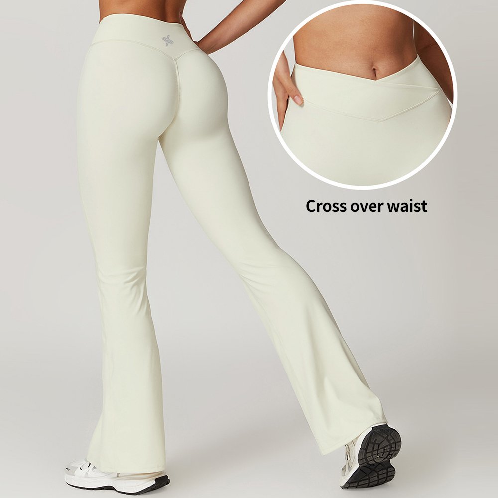 Women's High Waist Nylon Flare Wide Leg Yoga Pants XL Gym Sports Flared Yoga Shorts Set with Bra Low MOQ