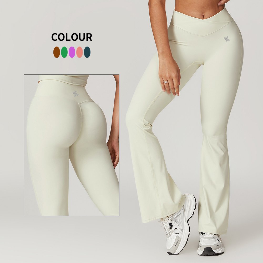 Women's High Waist Nylon Flare Wide Leg Yoga Pants XL Gym Sports Flared Yoga Shorts Set with Bra Low MOQ