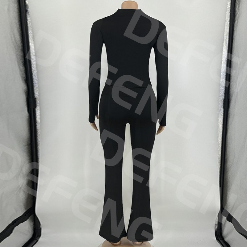 Custom Zip Up Thumb Hole Jacket Top Flare Pants Tracksuit Woman Sets Women Two Piece Sets 2024 Basic Loungewear Set