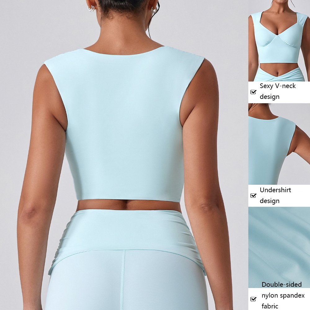 XW-YW516+KW403Wholesale hot sale chest pad tops pleated cross design bell bottom pants casual sports yoga gym women Sets