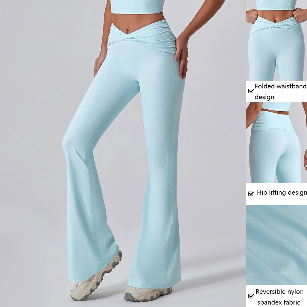 XW-YW516+KW403Wholesale hot sale chest pad tops pleated cross design bell bottom pants casual sports yoga gym women Sets