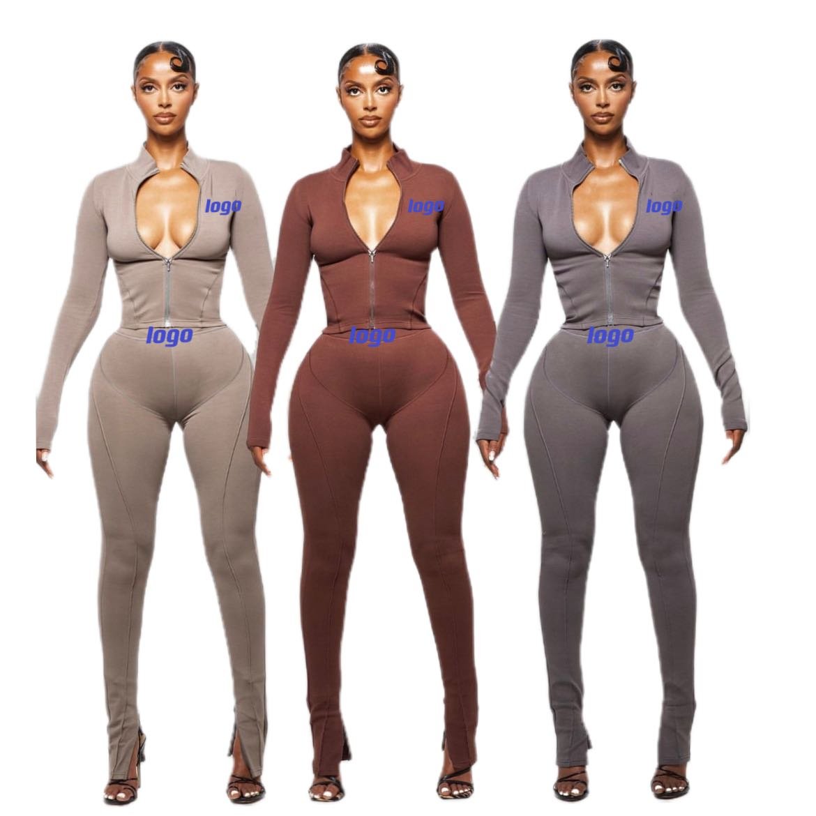 2024 winter y2k brand bra top zip up jacket and leggin pants 3 piece women's clothing manufacturers custom wholesale outfit set
