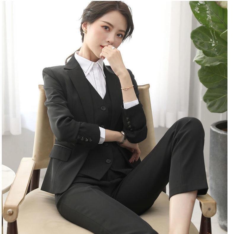 OEM Wholesale 3-Piece Women's Business Suit Set Office Lady Work Wear with Formal Blazer Jacket Vest and Trousers Dropship