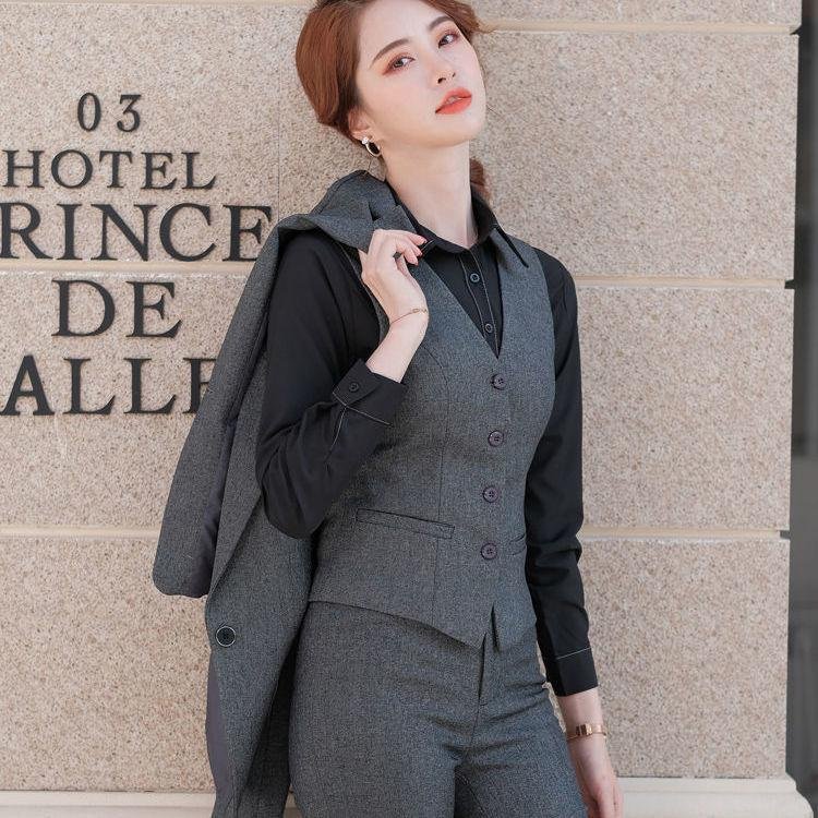 OEM Wholesale 3-Piece Women's Business Suit Set Office Lady Work Wear with Formal Blazer Jacket Vest and Trousers Dropship
