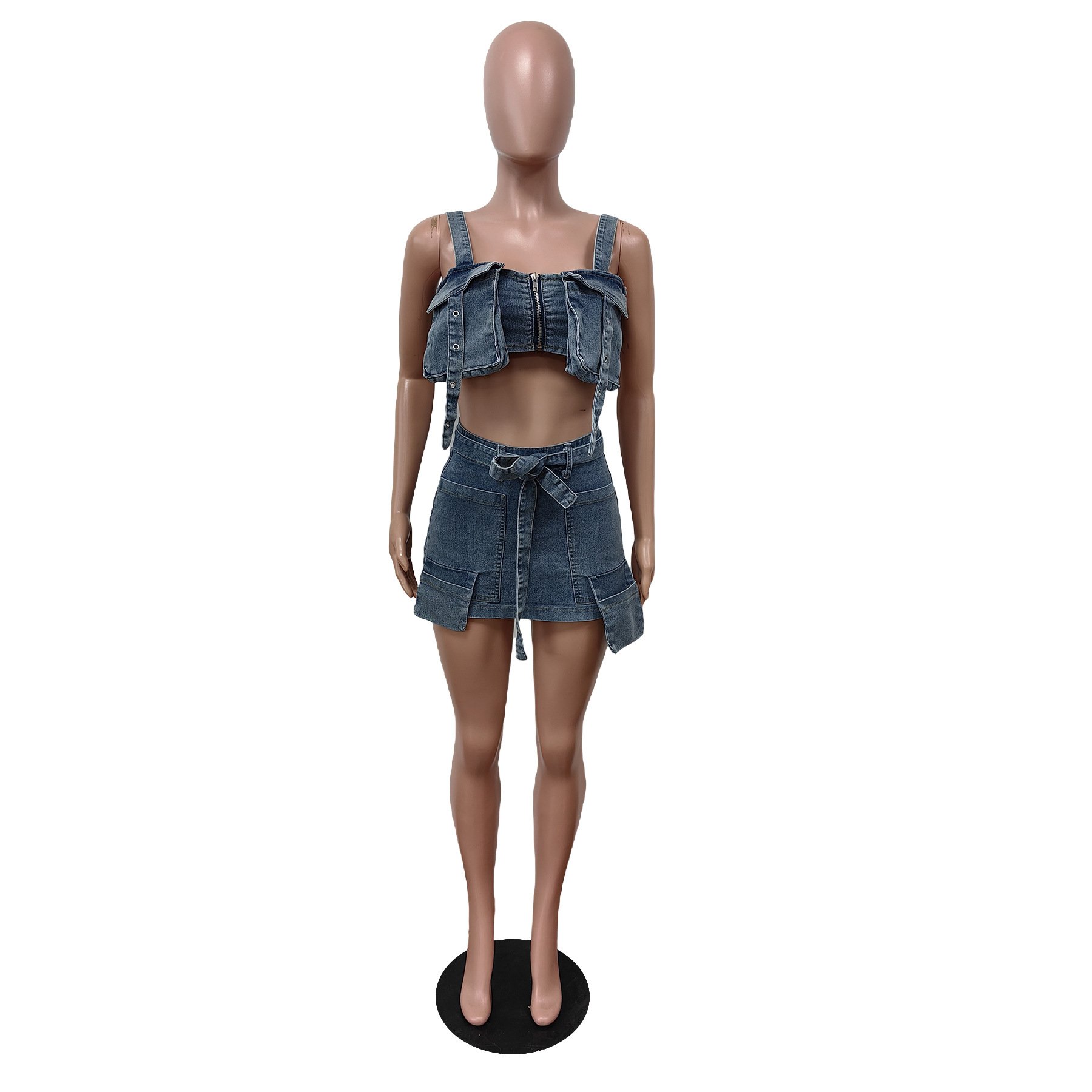 Wholesale DESIGNERS Famous brand clothing set Denim tank top skirts 2 pieces set for women