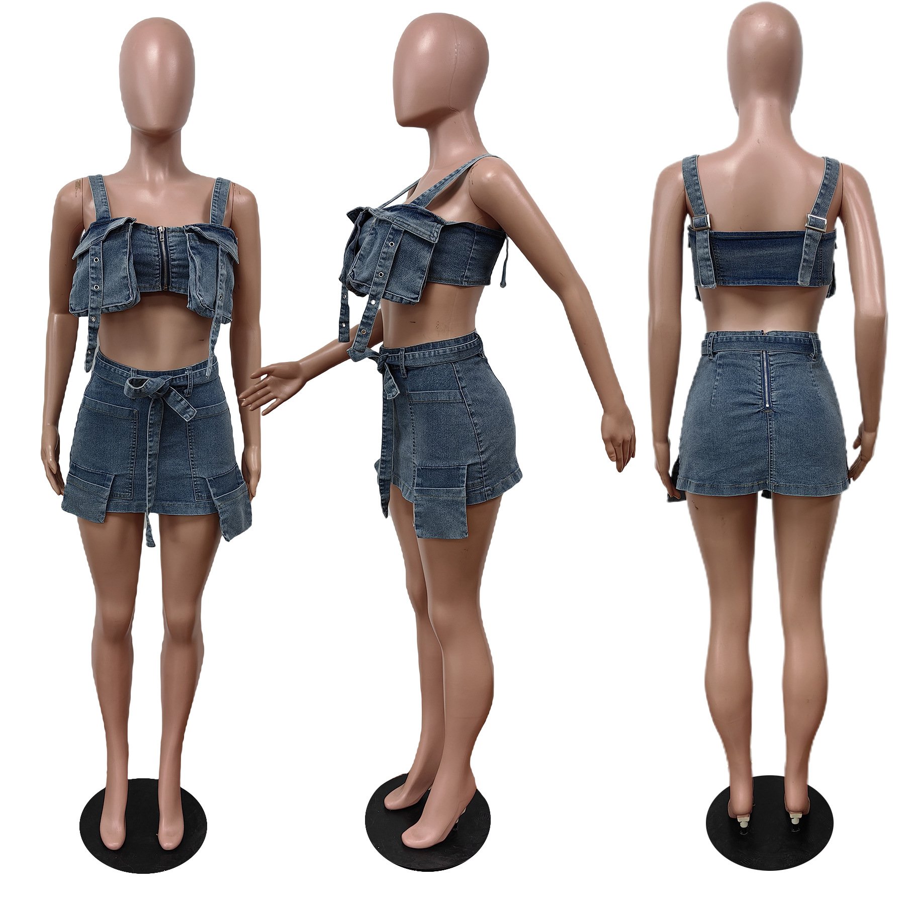 Wholesale DESIGNERS Famous brand clothing set Denim tank top skirts 2 pieces set for women