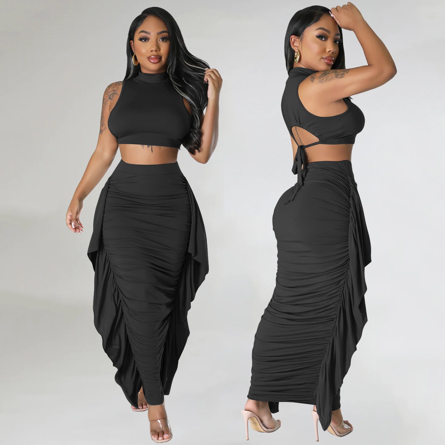 2024 Summer New European and American Women's Two-Piece Sets Sexy Sleeveless Skirt for Spring women clothes