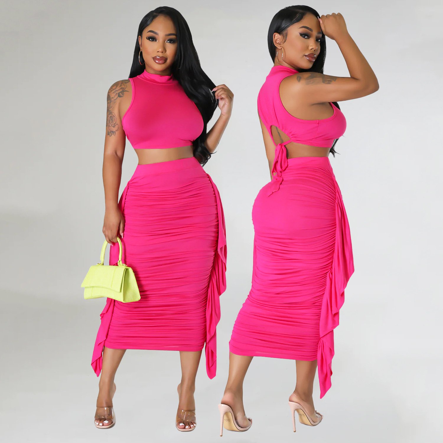 2024 Summer New European and American Women's Two-Piece Sets Sexy Sleeveless Skirt for Spring women clothes