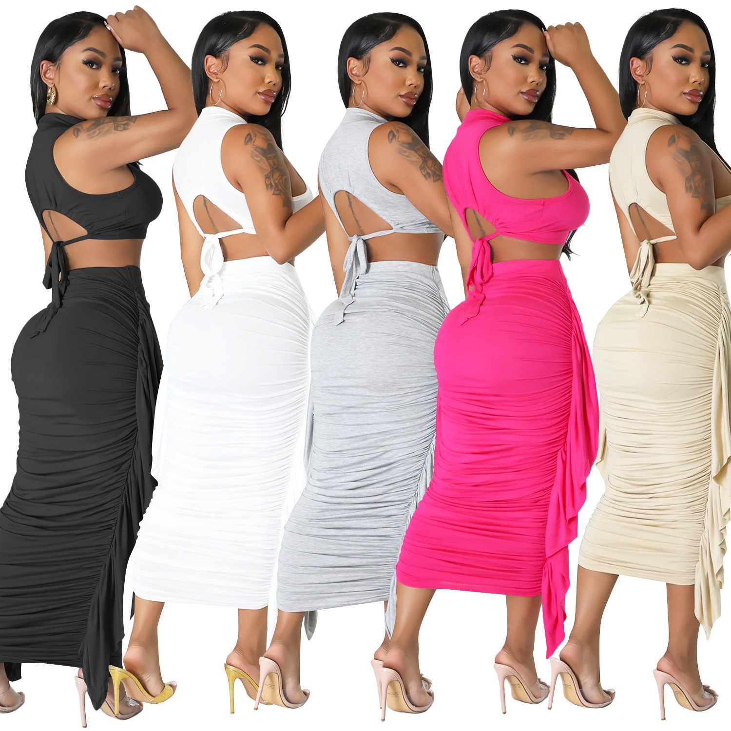2024 Summer New European and American Women's Two-Piece Sets Sexy Sleeveless Skirt for Spring women clothes