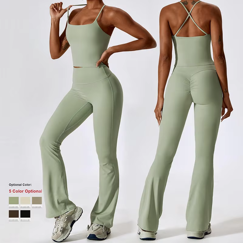 New Wholesale 4-Piece Custom Ribbed Yoga Set, Gym Sportswear, Women's Fitness Clothing, Sportswear Set