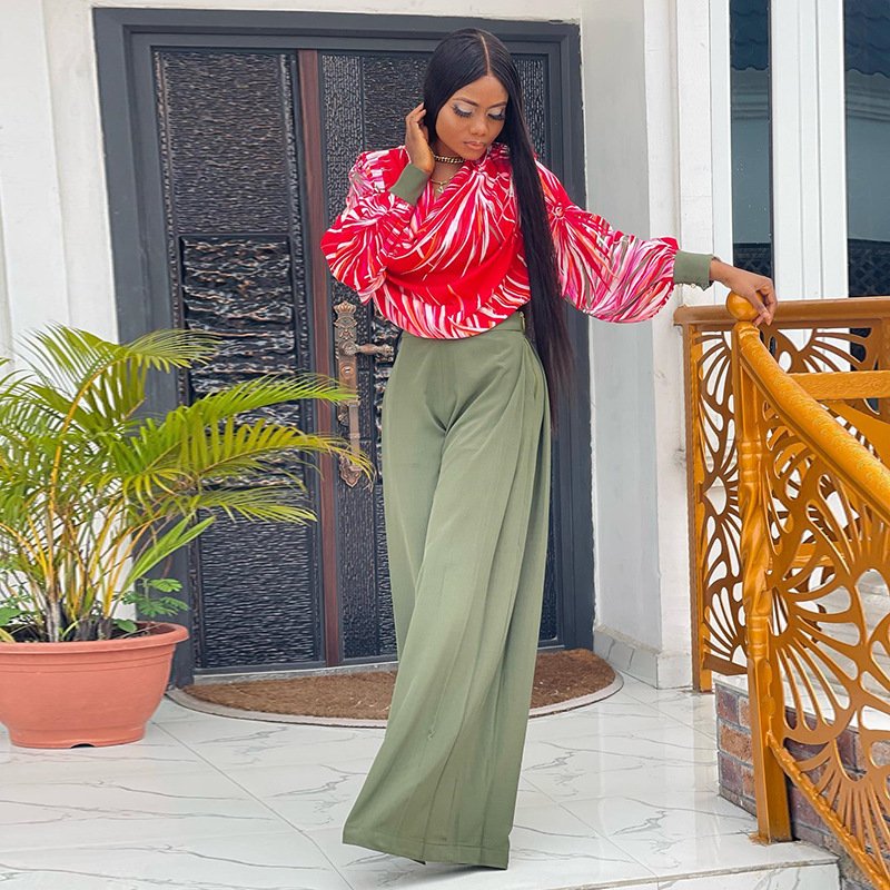Latest 2024 Fashion Plus Size Women's Sets Fall Spring Casual Shirt Blouse Wide Leg Pants Women 2 Two Piece Pants Set