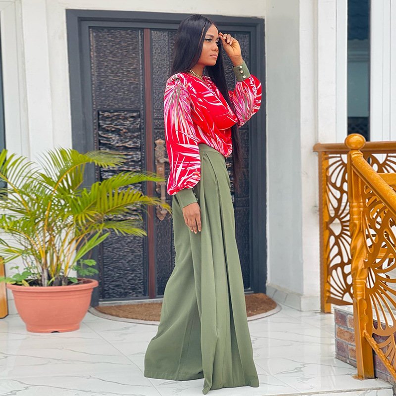 Latest 2024 Fashion Plus Size Women's Sets Fall Spring Casual Shirt Blouse Wide Leg Pants Women 2 Two Piece Pants Set