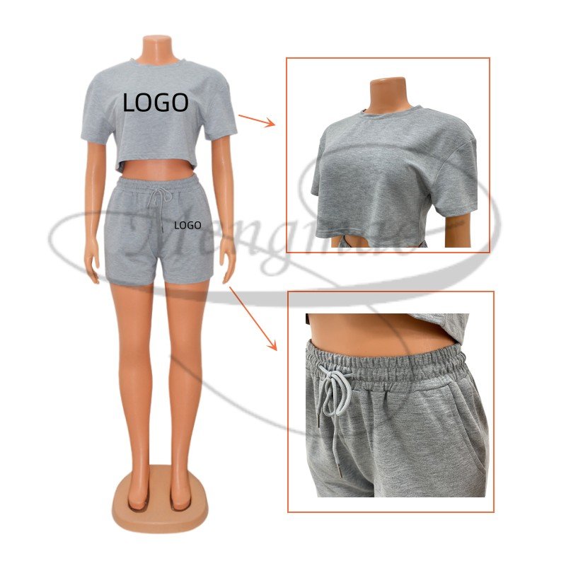 Custom Logo Embroidery Women's Sets Workout Short Sets for Women Two Pieces Matching Custom Loungewear 2 Piece Set Women Summer