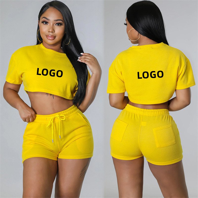 Custom Logo Embroidery Women's Sets Workout Short Sets for Women Two Pieces Matching Custom Loungewear 2 Piece Set Women Summer