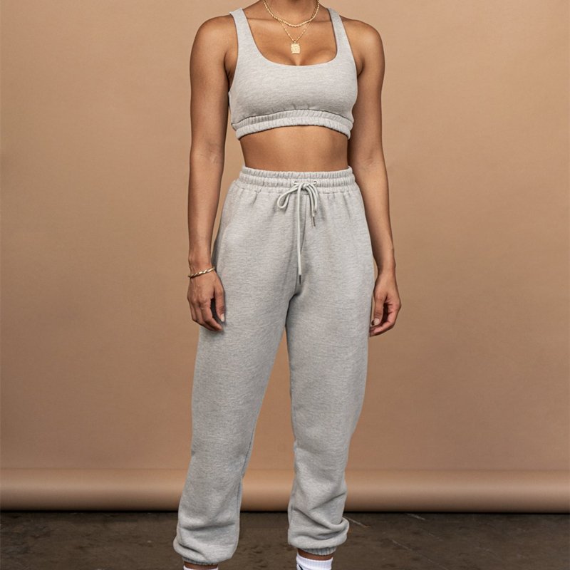 High Quality Couple Sport Gym Essentials Sexy Casual Custom Two Piece Cotton Fitness Women Crop Top Jogger Tracksuit