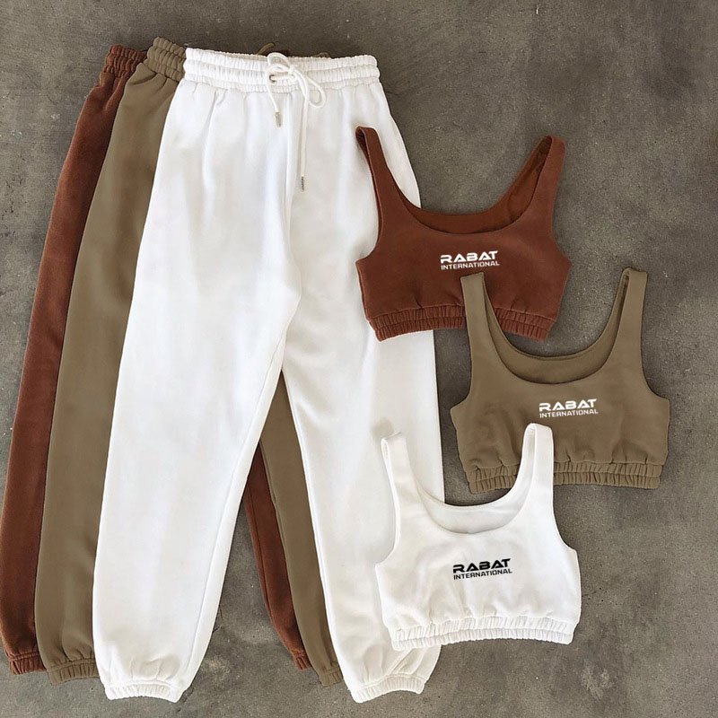 High Quality Couple Sport Gym Essentials Sexy Casual Custom Two Piece Cotton Fitness Women Crop Top Jogger Tracksuit