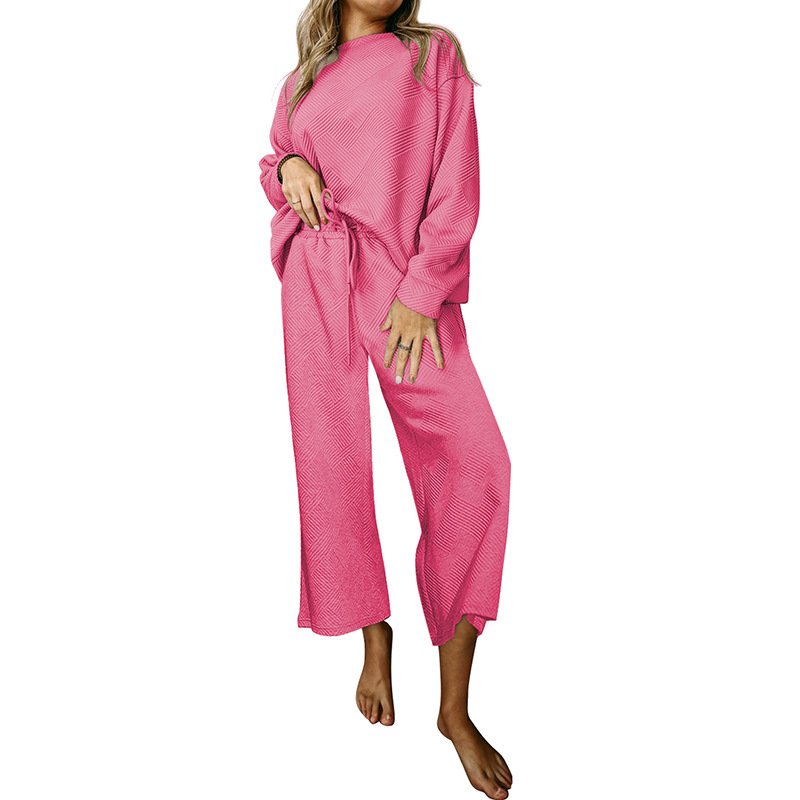 Women's loose and simple solid color casual texture drawstring sports set