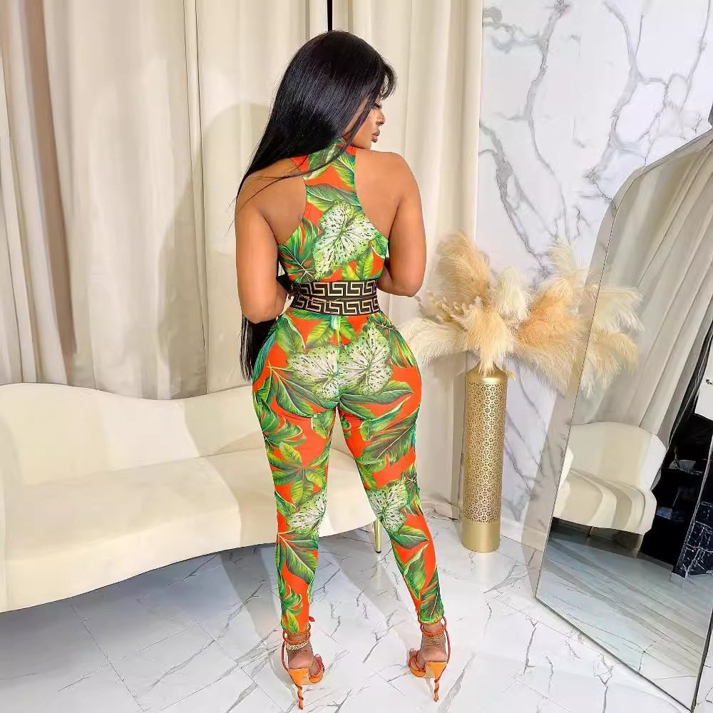 K7165 New Designer Print Seamless Active Woman Leggings Clothes Yoga Set Casual Sleeveless Crop Top Tight 2 Piece Fitness Set