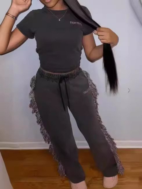 2024 New Trendy Women's Outfits Embroidery Cotton Shirt Top With Sweatpants Ladies Casual Joggers Pants Matching Sets For Women