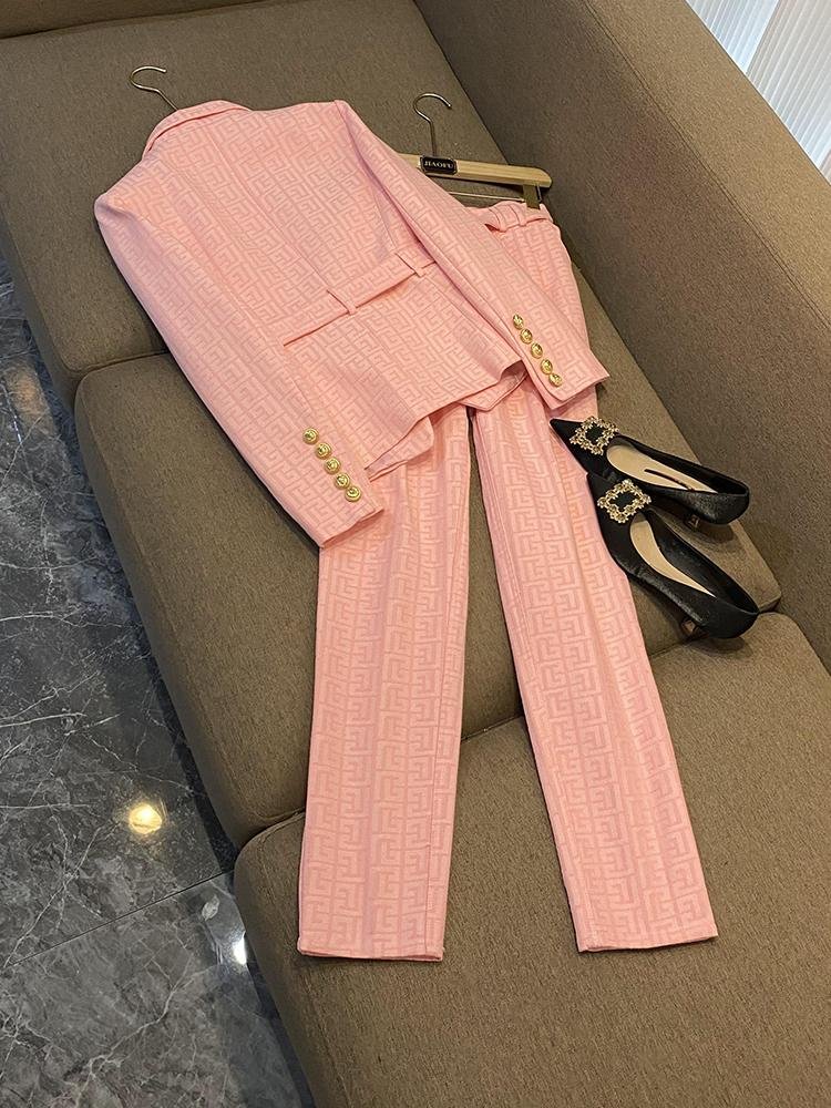 Boutique Wholesale 2024 Autumn New Fashionable Jacquard Fabric Belt Suit Casual Pants Women's Set