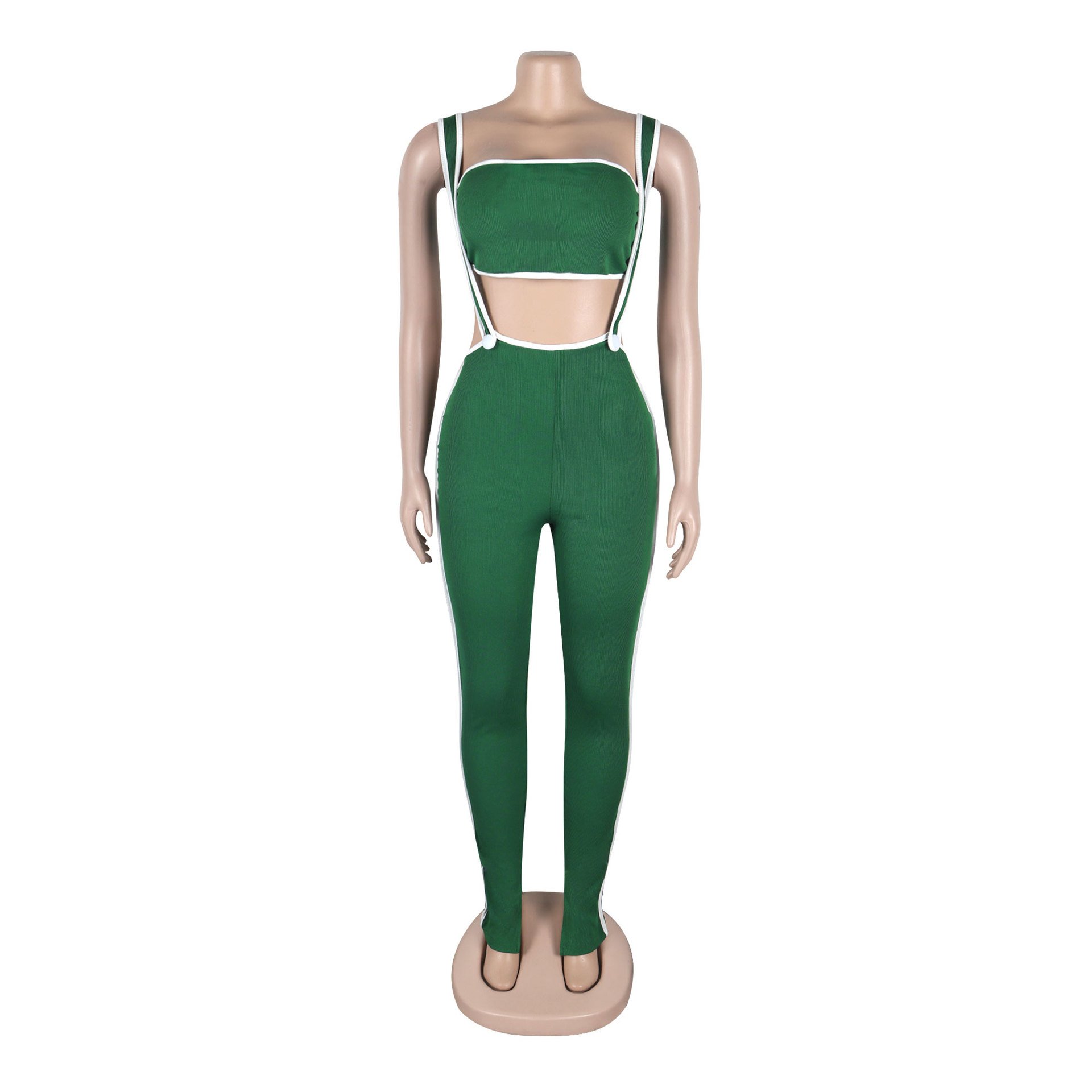 Fashion Women's Clothing 2024 Summer Stretchy Ribed Two Piece Set Sexy Tube Top And Overalls Pants Sets For Women