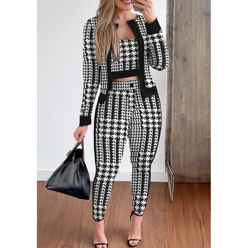 Hot Sale Spring And Autumn European And American Style Street Fashion Women'S Vest Cardigan Leggings Three-Piece Suit