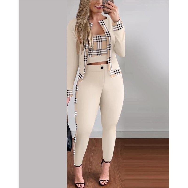 Hot Sale Spring And Autumn European And American Style Street Fashion Women'S Vest Cardigan Leggings Three-Piece Suit