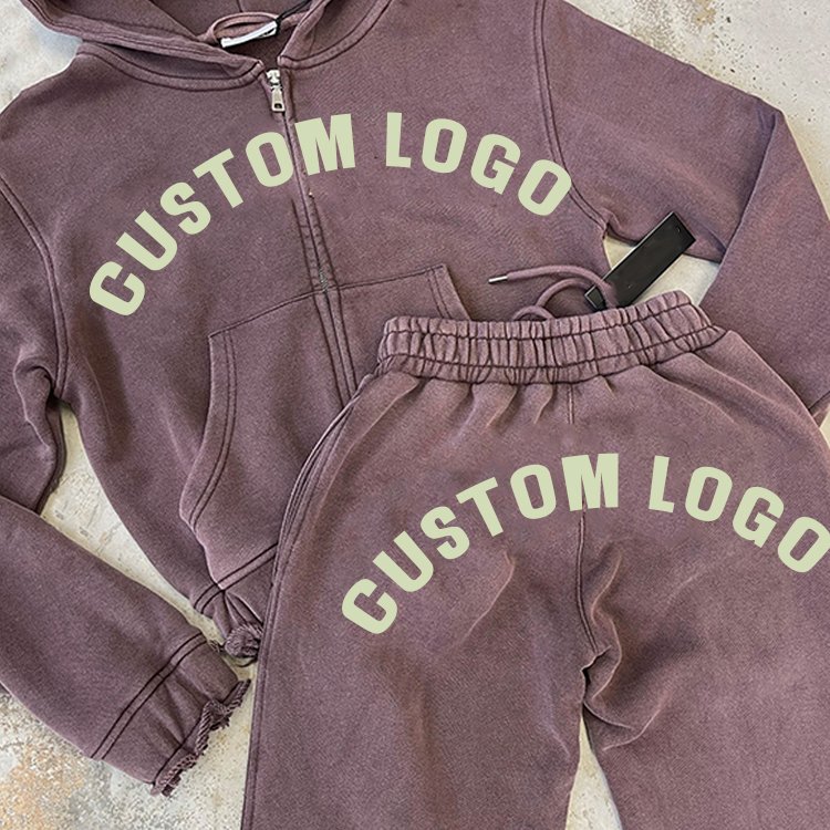 Women Set Top Quality Heavy Weight Streetwear Custom Distressed Vintage Sweatsuits Set Terry Tracksuit Sweatpants Hoodie Women