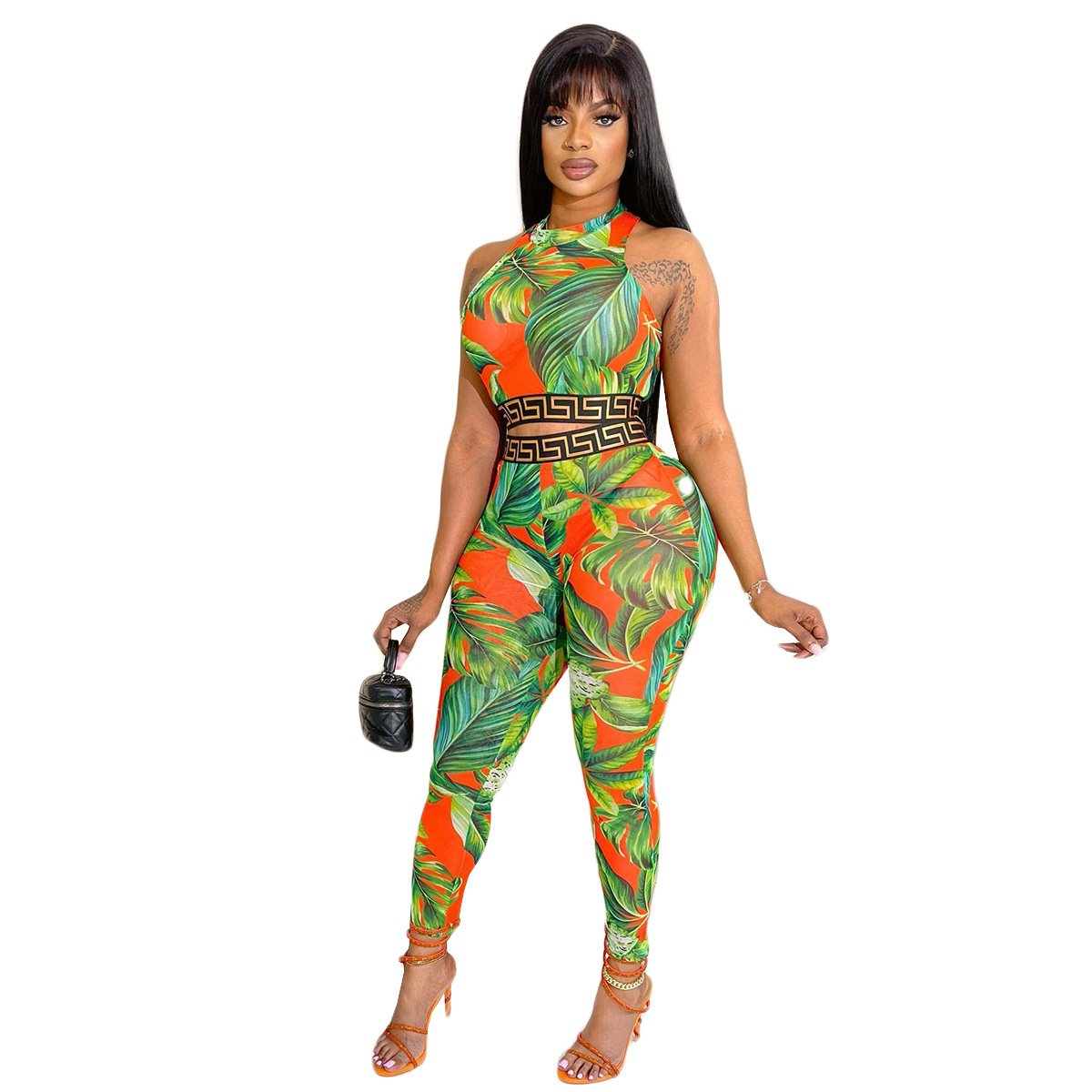 2024 New designer print seamless active woman leggings clothes yoga set casual sleeveless crop top tight 2 piece fitness set
