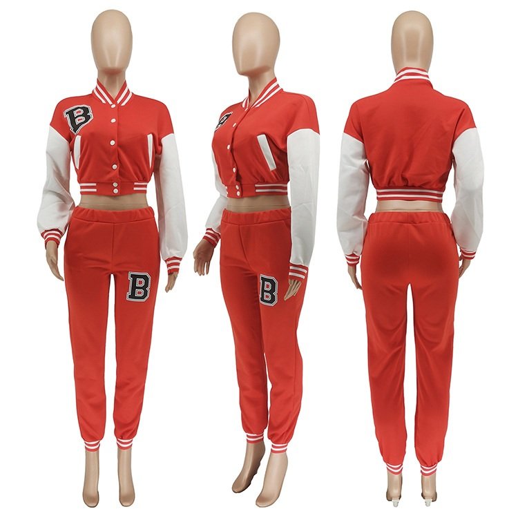 Autumn Winter Baseball Sport Women's Set Jacket and Pants Suit Active Sweatsuit Tracksuit Two Piece Set Fitness Outfits