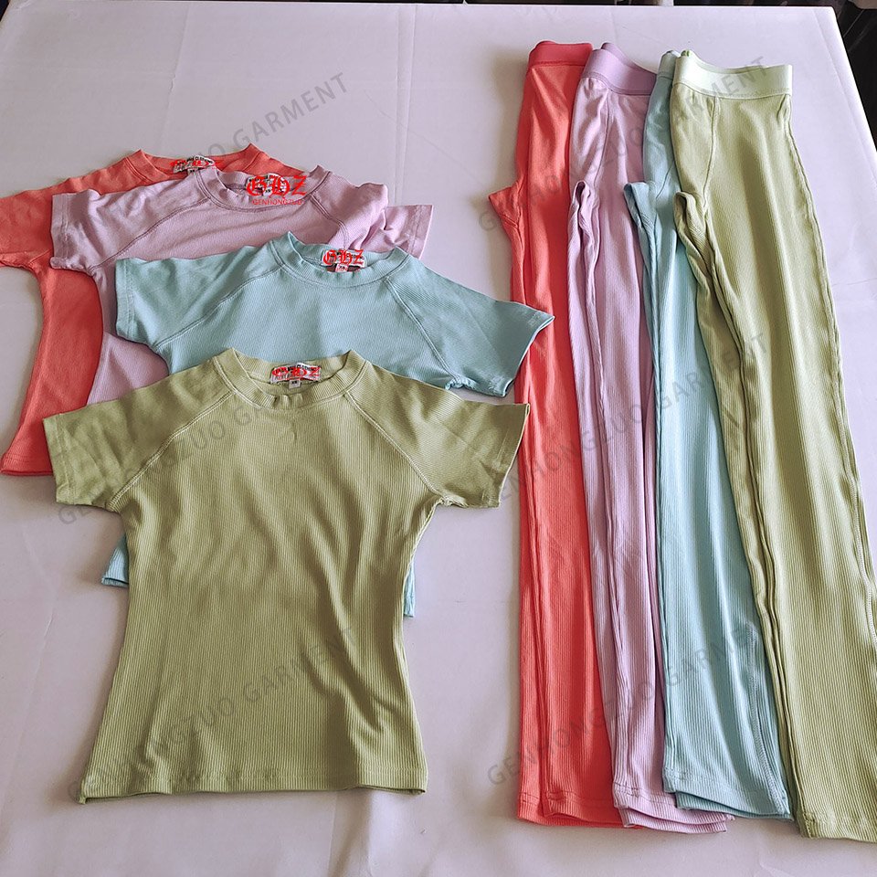 Custom 2 Piece Loungewear Sets Women Cozy Modal Cotton Ribbed T Shirt And Leggings Loungewear Two Piece Pants Set Women Clothing