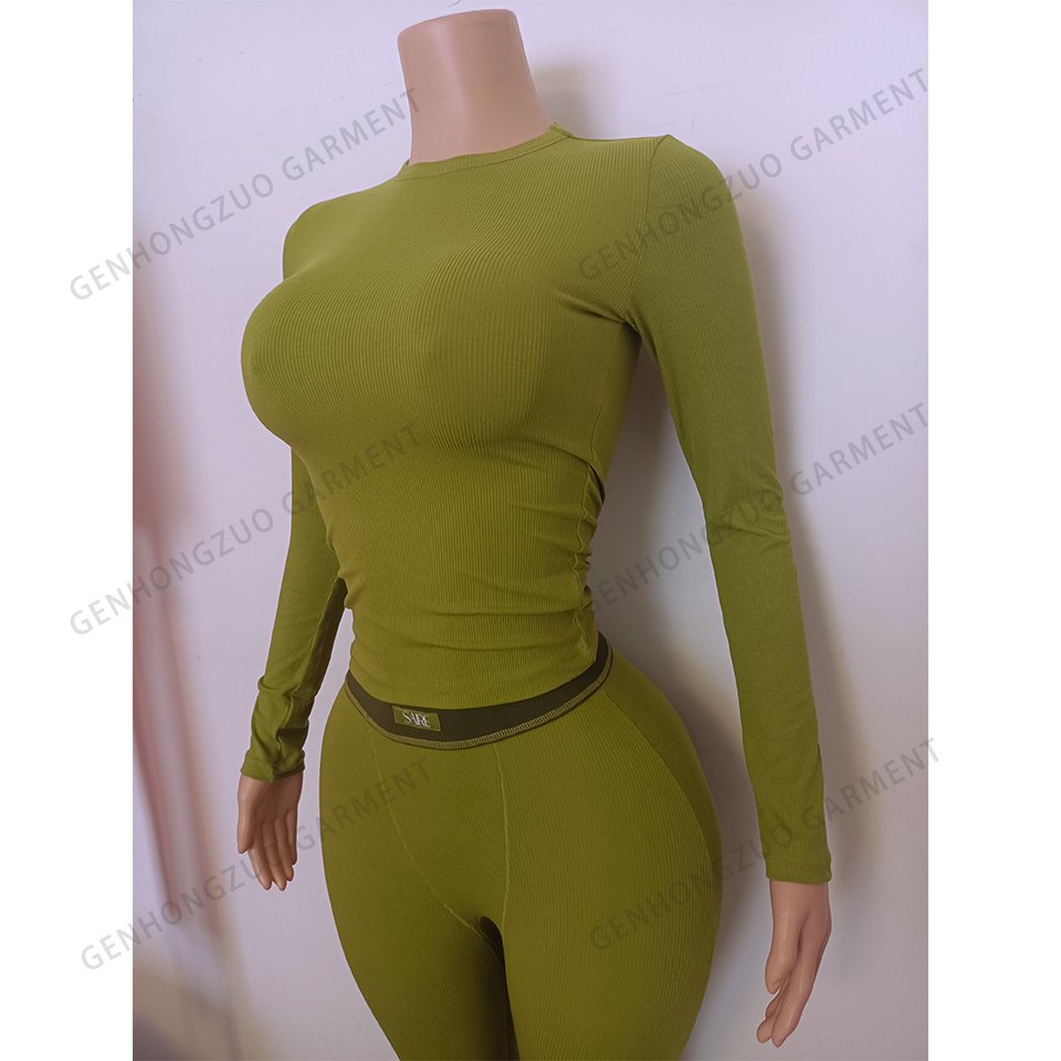 Custom 2 Piece Loungewear Sets Women Cozy Modal Cotton Ribbed T Shirt And Leggings Loungewear Two Piece Pants Set Women Clothing