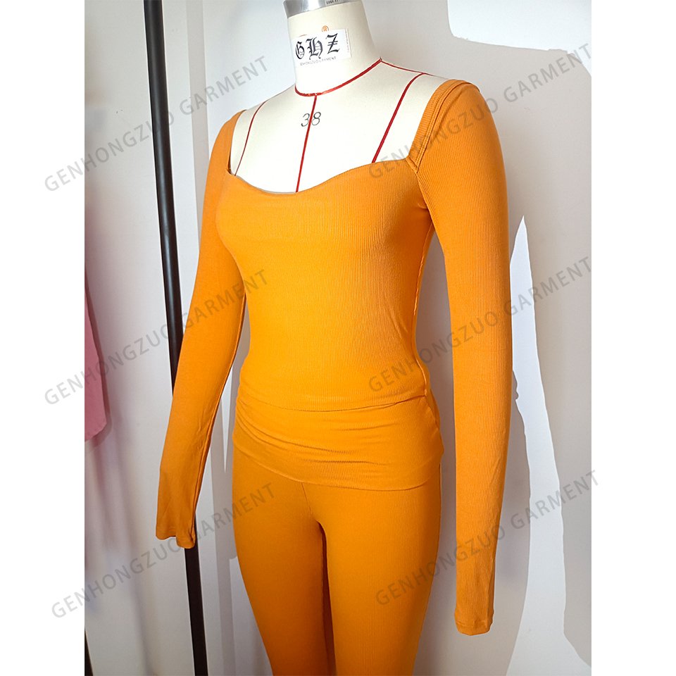 Custom 2 Piece Loungewear Sets Women Cozy Modal Cotton Ribbed T Shirt And Leggings Loungewear Two Piece Pants Set Women Clothing
