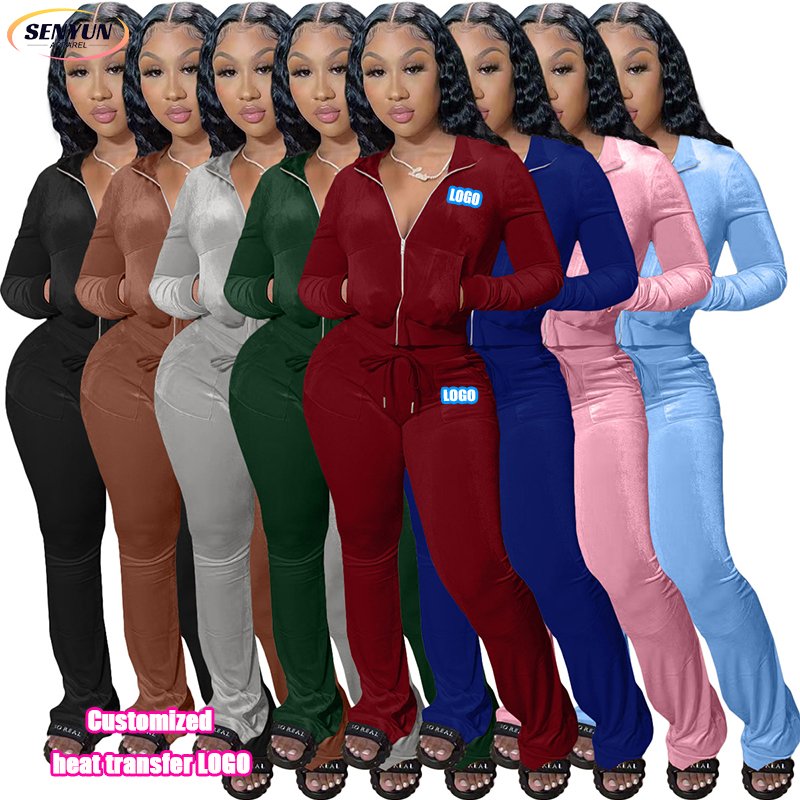 Wholesale Autumn Winter Sexy Tracksuits 2 Piece 3d Embroidery Custom Logo Fashion Jogger Outfits Plus Size Sports Women'S Sets