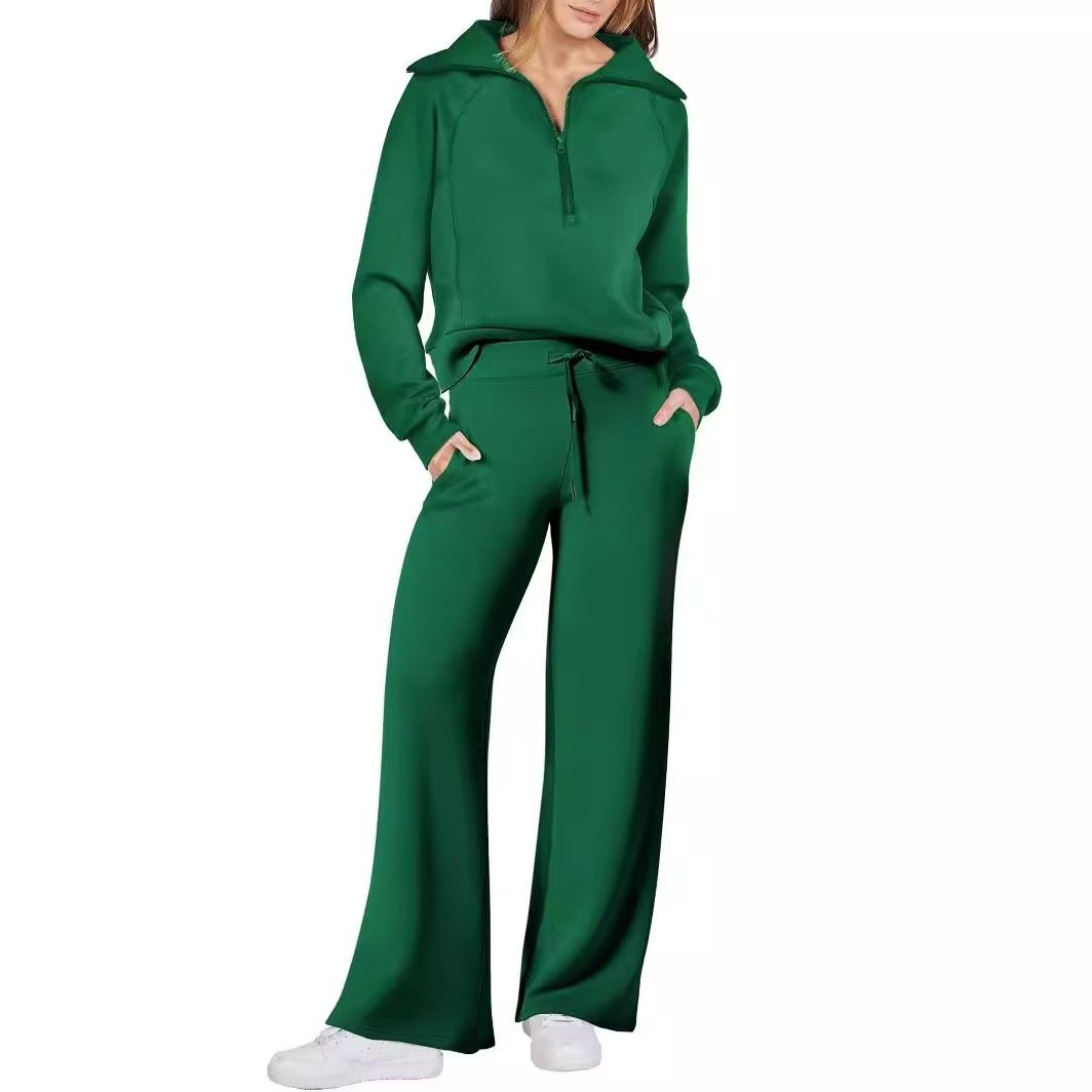Women's 2024 Fall Oversized Half Zip Sweatshirt and Wide Leg Lounge Set 2-Piece Outfits Sweatsuit Nonwoven Clothes Tracksuit