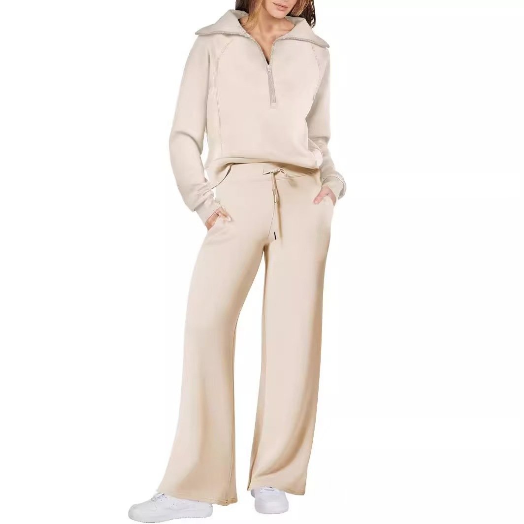 Women's 2024 Fall Oversized Half Zip Sweatshirt and Wide Leg Lounge Set 2-Piece Outfits Sweatsuit Nonwoven Clothes Tracksuit