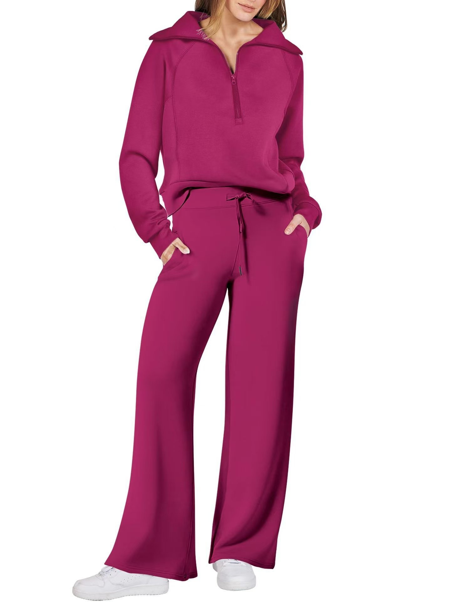 Women's 2024 Fall Oversized Half Zip Sweatshirt and Wide Leg Lounge Set 2-Piece Outfits Sweatsuit Nonwoven Clothes Tracksuit