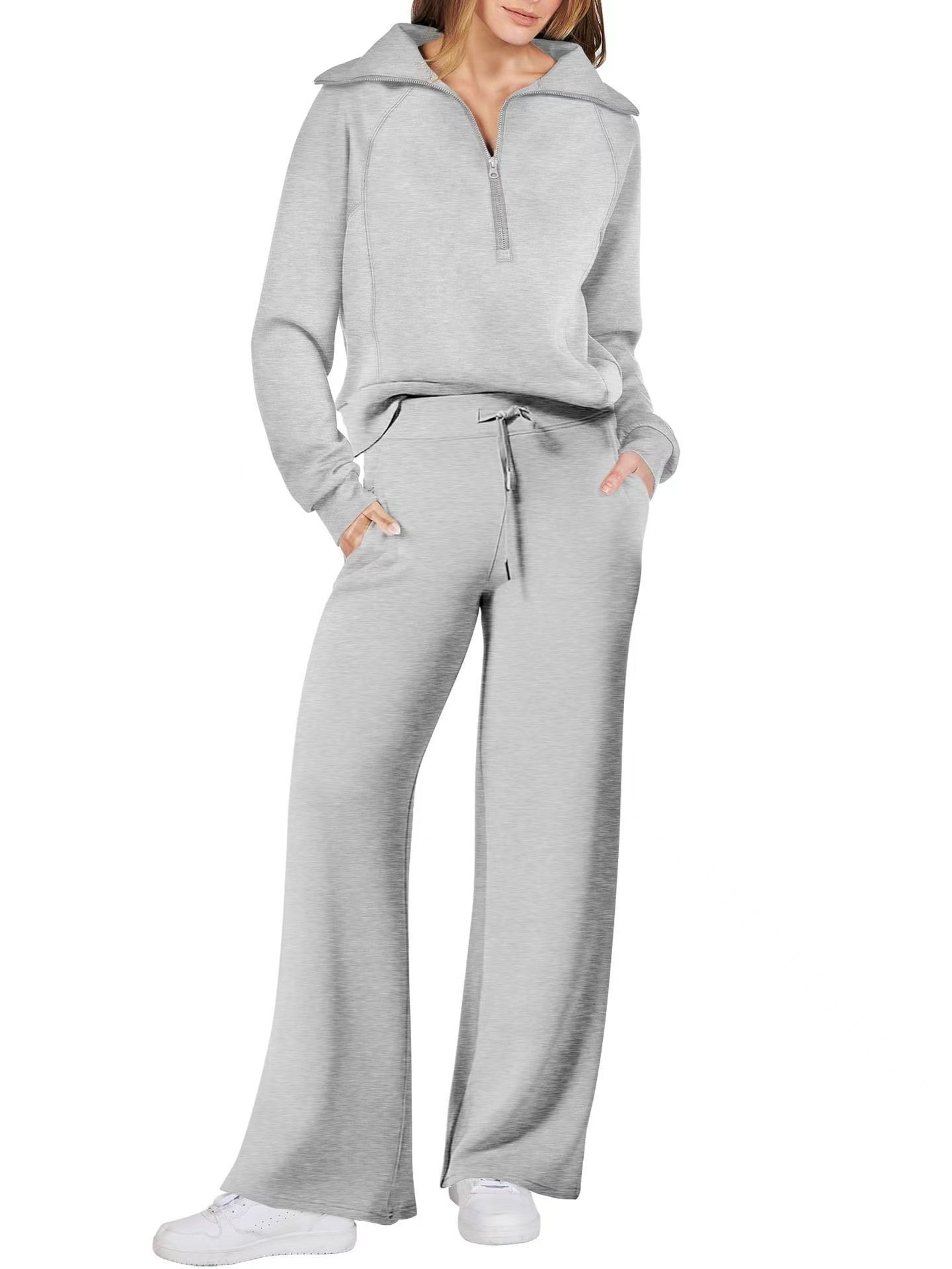 Women's 2024 Fall Oversized Half Zip Sweatshirt and Wide Leg Lounge Set 2-Piece Outfits Sweatsuit Nonwoven Clothes Tracksuit