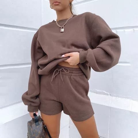 2022 custom logo sweatshirt custom printing pullover thick lounge wear women 2 piece shorts set