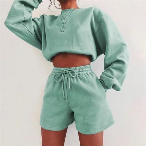 2022 custom logo sweatshirt custom printing pullover thick lounge wear women 2 piece shorts set