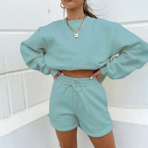 2022 custom logo sweatshirt custom printing pullover thick lounge wear women 2 piece shorts set