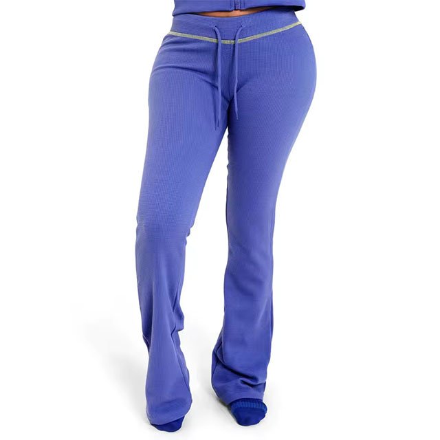 2024 Custom Waffle Knit Lounge Wear Sets Women Body Basics Zipper Hoodie Jacket And Flared Pants Loungewear Women 2 Piece Sets